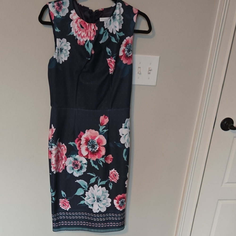 New York & Company Navy and Pink Floral Midi Dress